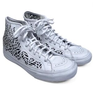 Vans White Leather Laser Cut Out Design High Top Trainers Old‎ School Style W7.5
